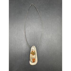 Vintage JMF Signed Sterling Silver 925 Big Agate Pendant Necklace Snake Chain